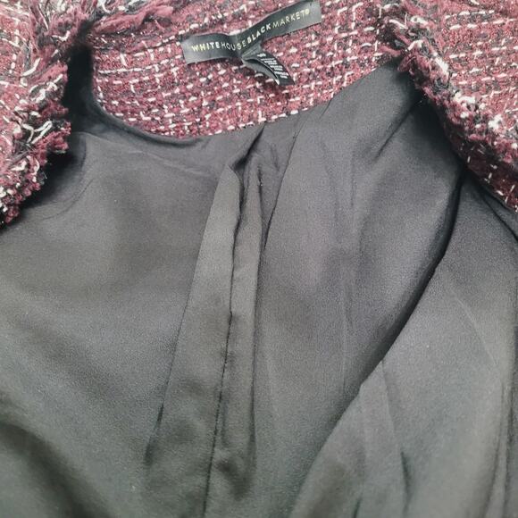 White House Black Market Womens Sz 10 Burgundy Tweed Fringe Blazer Heritage Chic - Picture 10 of 11
